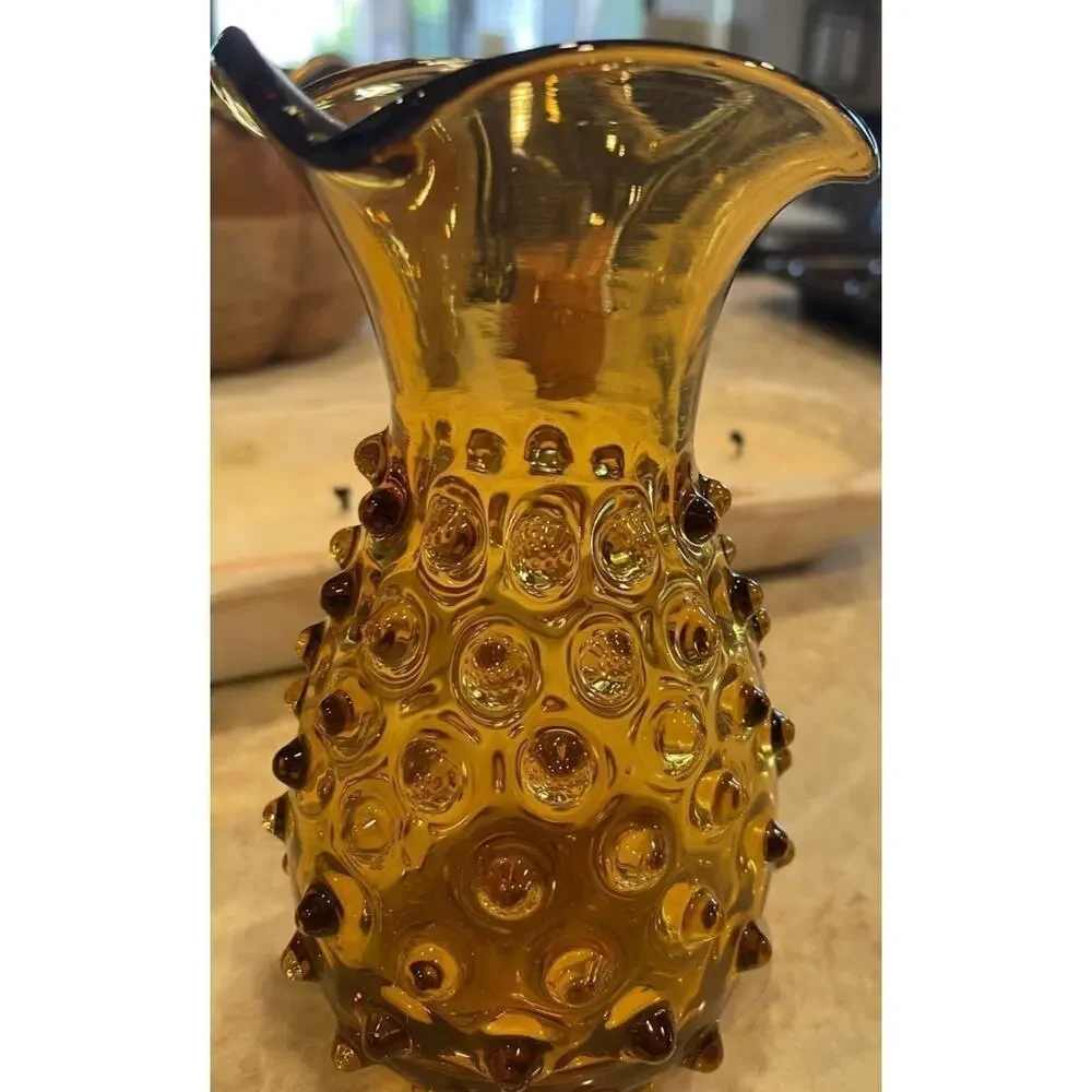 Gorgeous Vintage hobnail blown glass Empoli Vase amber glass 6” Italy